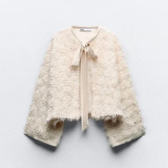 ZARA BEADED FRAYED JACKET